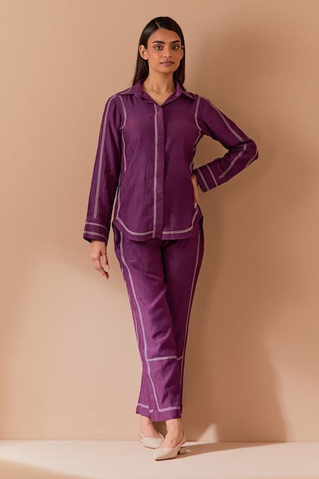 Priya Chaudhary Purple Soft Chanderi Shirt & Pant Set 