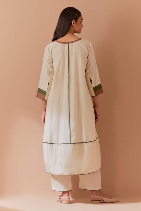Priya Chaudhary White-Brown Chanderi Kurta Set 