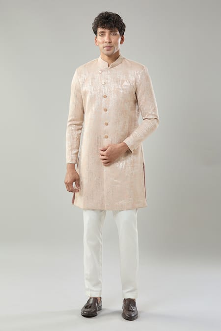 Arihant Rai Sinha Woven Jacquard Semi Indo Sherwani Set 