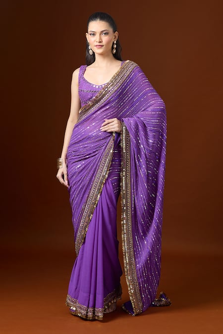 Yoshita Couture Sequin Stripe Embroidered Saree Set 