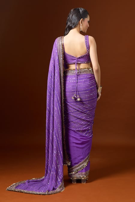 Yoshita Couture Sequin Stripe Embroidered Saree Set 