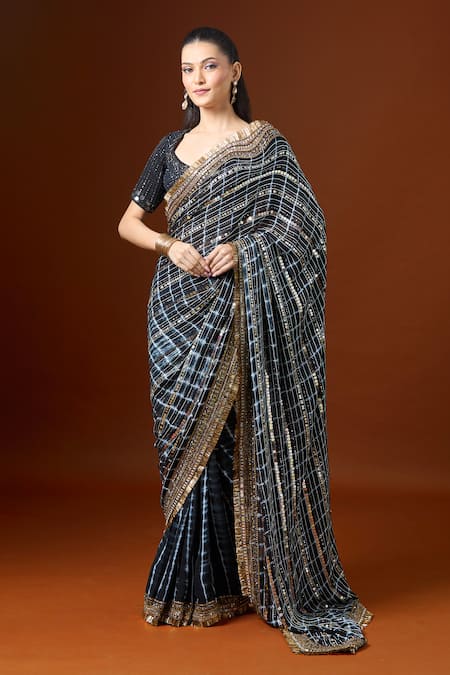 Yoshita Couture Norah Dori Stripe Embroidered Saree Set 