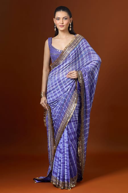 Buy_Yoshita Couture_Purple Sequins Round Neck Thread Embroidered Saree With Blouse _Online_at_Aza_Fashions