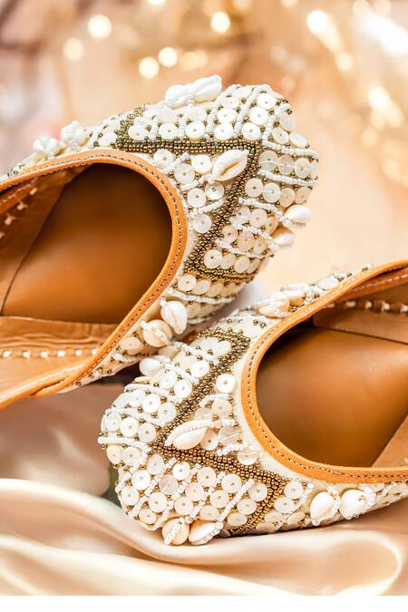 Shop_Loryphilory_Ivory Zohra Sequin Embellished Juttis _Online_at_Aza_Fashions