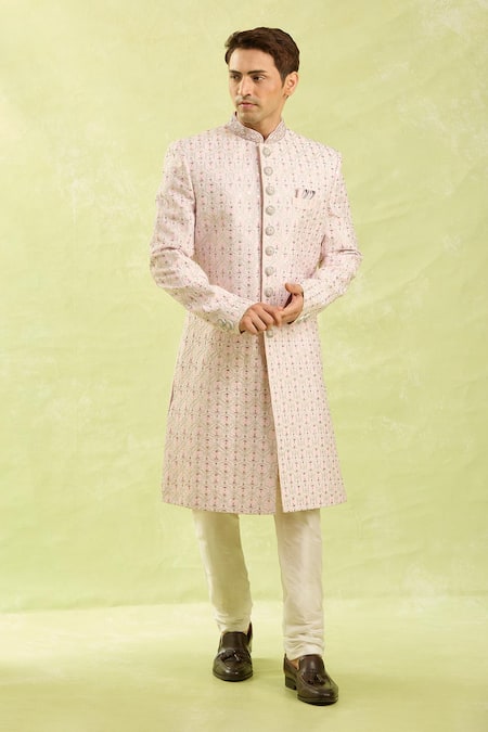 Arihant Rai Sinha_Pink Embroidery Sherwani With Chudidar _Online_at_Aza_Fashions