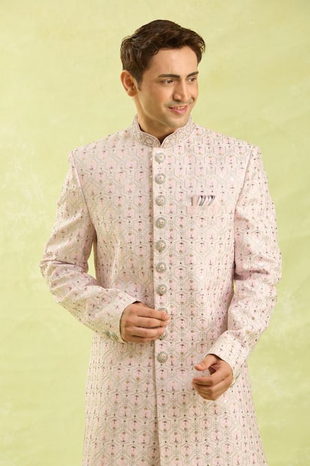 Buy_Arihant Rai Sinha_Pink Embroidery Sherwani With Chudidar _Online_at_Aza_Fashions