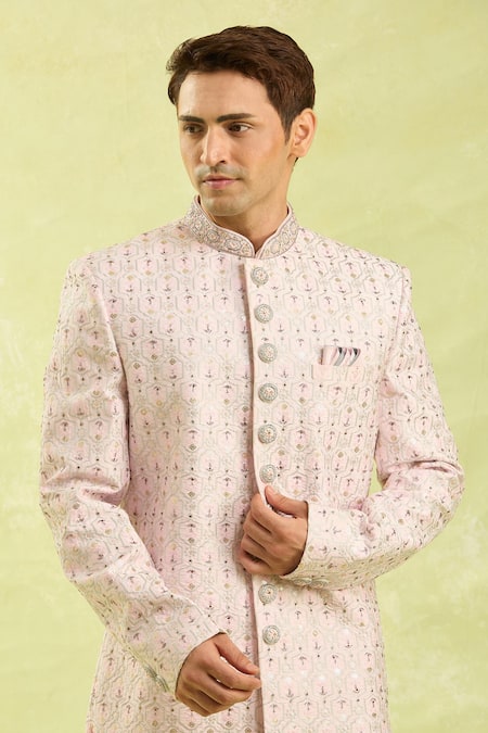 Arihant Rai Sinha_Pink Embroidery Sherwani With Chudidar _at_Aza_Fashions
