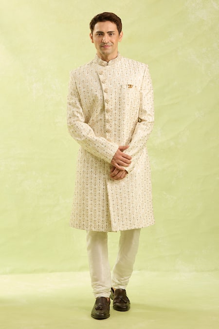 Shop Arihant Rai Sinha Cream Embroidery Hand Sherwani Set Online at Aza Fashions Shop_Arihant Rai Sinha_Cream Embroidery Hand Sherwani Set _Online_at_Aza_Fashions