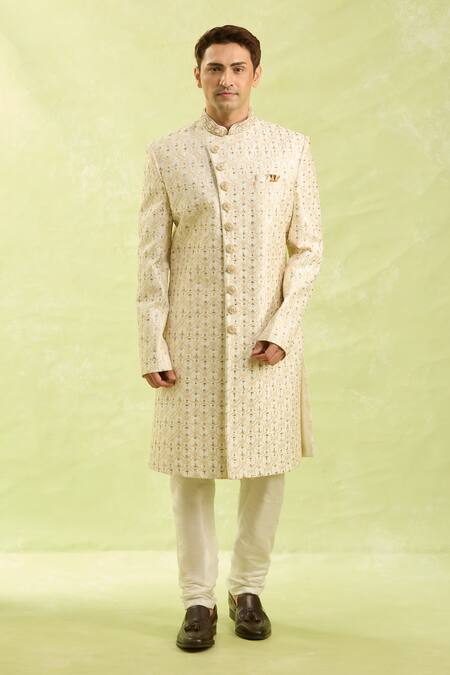 Arihant Rai Sinha Cream Embroidery Hand Sherwani Set at Aza Fashions Arihant Rai Sinha_Cream Embroidery Hand Sherwani Set _at_Aza_Fashions