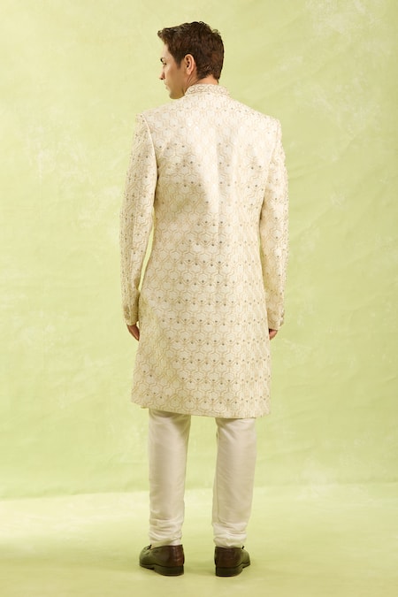 Shop Arihant Rai Sinha Cream Embroidery Hand Sherwani Set at Aza Fashions Shop_Arihant Rai Sinha_Cream Embroidery Hand Sherwani Set _at_Aza_Fashions