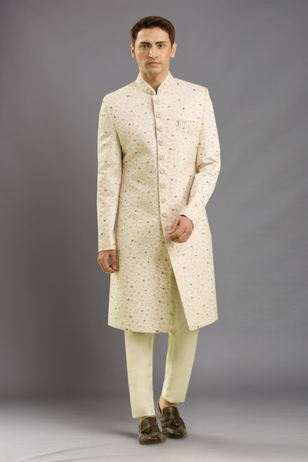 Arihant Rai Sinha Cream Art Silk Embroidered Sherwani Set 