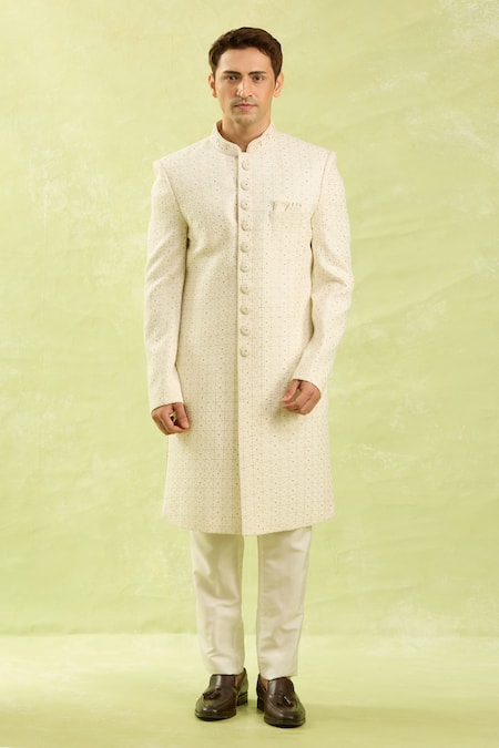 Buy_Arihant Rai Sinha_Cream Embroidery Hand Sherwani Set 