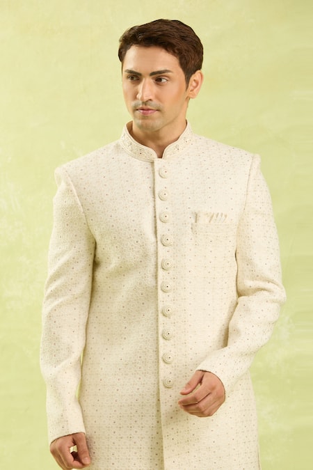 Shop_Arihant Rai Sinha_Cream Embroidery Hand Sherwani Set 