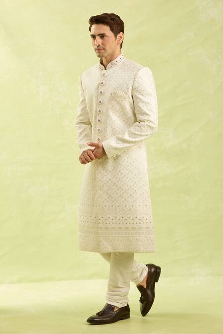 Buy_Arihant Rai Sinha_Cream Hand Embroidered Sherwani Set 