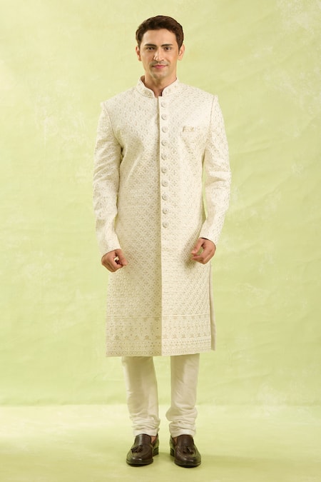 Shop_Arihant Rai Sinha_Cream Embroidery Hand Sherwani Set 