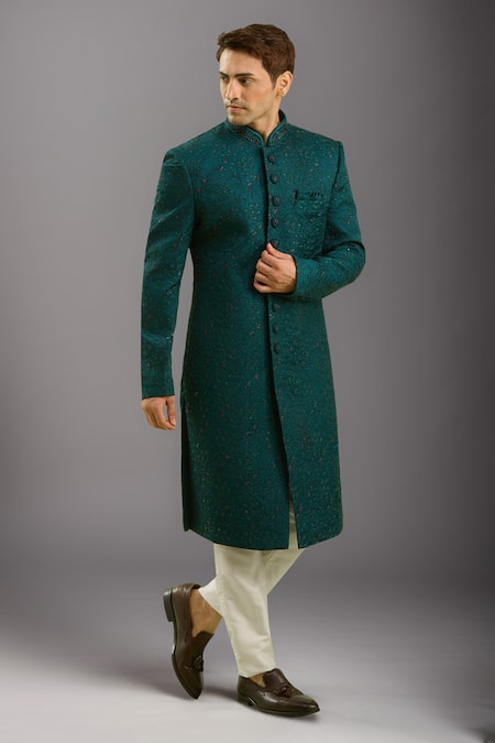 Arihant Rai Sinha Green Computer Thread Work Sherwani Set 