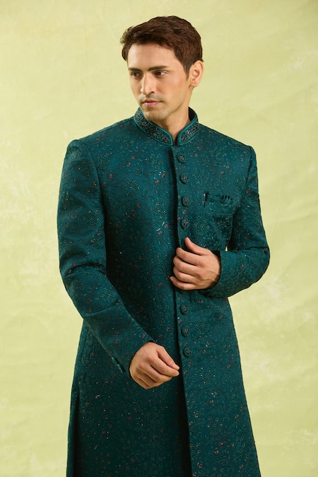 Shop Arihant Rai Sinha Green Embroidery Computer Thread Work Sherwani Set Online at Aza Fashions Shop_Arihant Rai Sinha_Green Embroidery Computer Thread Work Sherwani Set _Online_at_Aza_Fashions