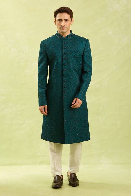 Arihant Rai Sinha Green Embroidery Computer Thread Work Sherwani Set at Aza Fashions Arihant Rai Sinha_Green Embroidery Computer Thread Work Sherwani Set _at_Aza_Fashions