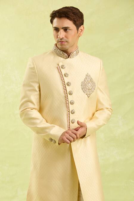 Buy Arihant Rai Sinha Gold Embroidery Jacquard Banarasi Silk Sherwani Set Buy_Arihant Rai Sinha_Gold Embroidery Jacquard Banarasi Silk Sherwani Set