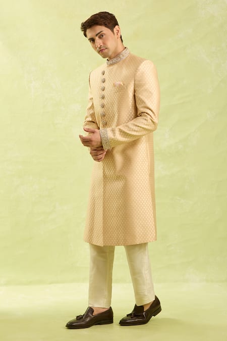 Buy Arihant Rai Sinha Gold Embroidery Jacquard Banarasi Silk Sherwani Set Buy_Arihant Rai Sinha_Gold Embroidery Jacquard Banarasi Silk Sherwani Set