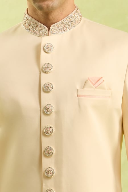 Arihant Rai Sinha_Cream Embroidery Sherwani Set With Pants _Online_at_Aza_Fashions