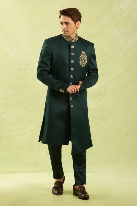 Shop_Arihant Rai Sinha_Green Embroidery Sherwani Set _Online_at_Aza_Fashions