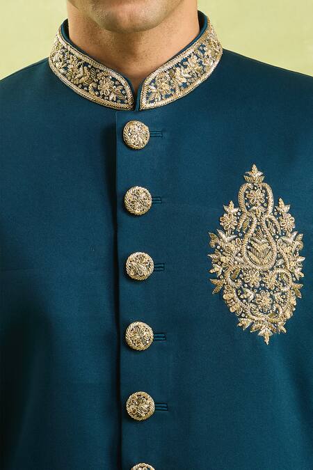 Buy Arihant Rai Sinha Blue Embroidery Sherwani And Half Elastic Pant Set Buy_Arihant Rai Sinha_Blue Embroidery Sherwani And Half Elastic Pant Set