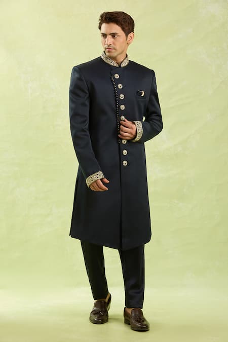 Buy_Arihant Rai Sinha_Blue Embroidery Sherwani With Half Elastic Pant _Online_at_Aza_Fashions