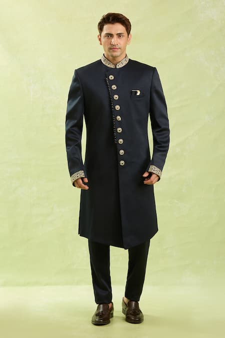Arihant Rai Sinha_Blue Embroidery Sherwani With Half Elastic Pant _at_Aza_Fashions