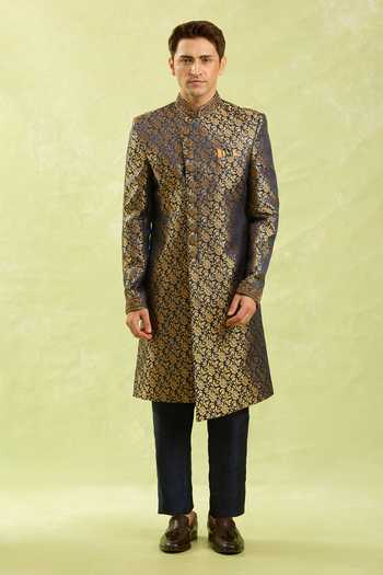 Buy Arihant Rai Sinha Blue Embroidery Jacquard Banarasi Sherwani Set Online at Aza Fashions Buy_Arihant Rai Sinha_Blue Embroidery Jacquard Banarasi Sherwani Set _Online_at_Aza_Fashions