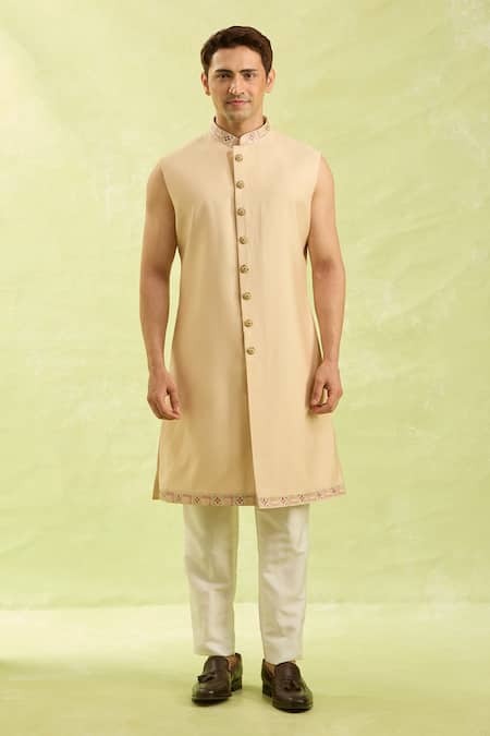 Arihant Rai Sinha_Beige Embroidery Patterned Sherwani And Pant Set _Online_at_Aza_Fashions