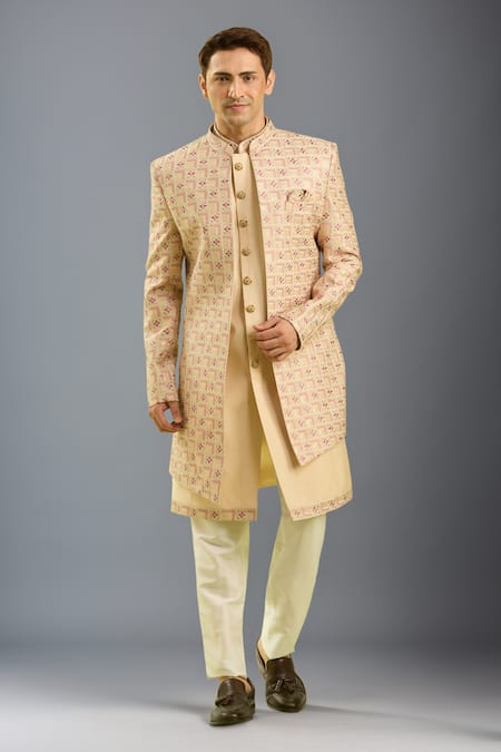 Arihant Rai Sinha Beige Embroidery Patterned Sherwani And Pant Set
