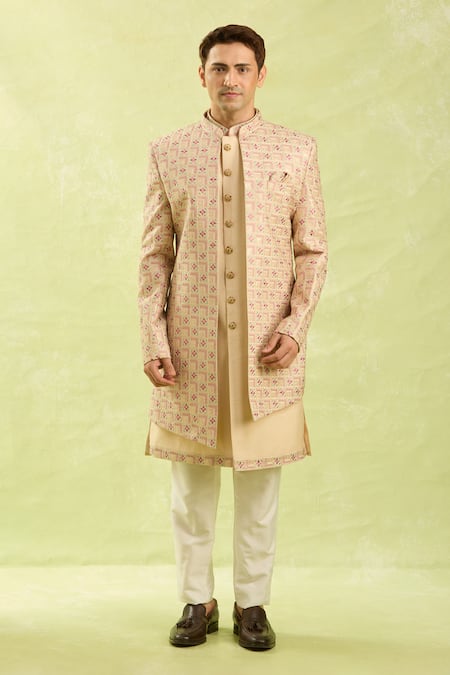 Buy_Arihant Rai Sinha_Beige Embroidery Patterned Sherwani And Pant Set 