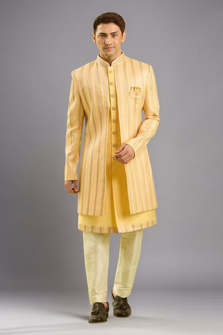 Arihant Rai Sinha Yellow Art Silk Sherwani with Pant Set 