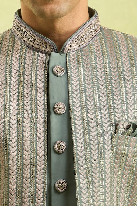 Buy_Arihant Rai Sinha_Gray Silk Dark 2-piece Sherwani Set _Online_at_Aza_Fashions