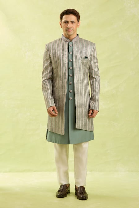 Buy_Arihant Rai Sinha_Gray Silk Dark 2-piece Sherwani Set 