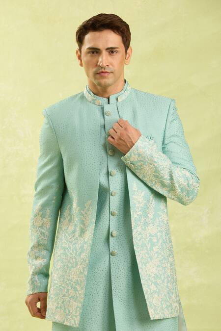 Buy_Arihant Rai Sinha_Peach Embroidery Pattern Sherwani Set _Online_at_Aza_Fashions