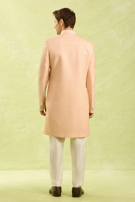 Arihant Rai Sinha Peach Pattern Sherwani Set 