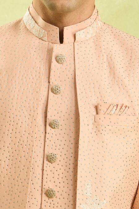 Buy_Arihant Rai Sinha_Peach Embroidery Pattern Sherwani Set 