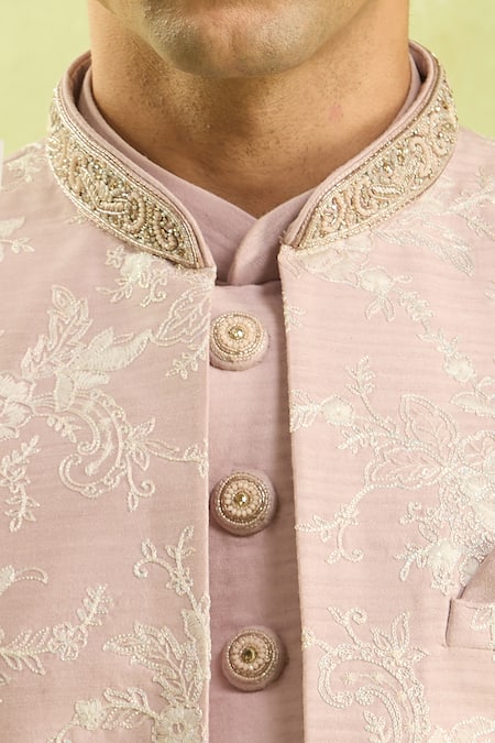 Arihant Rai Sinha_Pink Silk Onion Patterned Sherwani Set _Online_at_Aza_Fashions