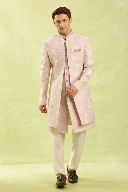 Arihant Rai Sinha Onion Pink Patterned Sherwani Set 