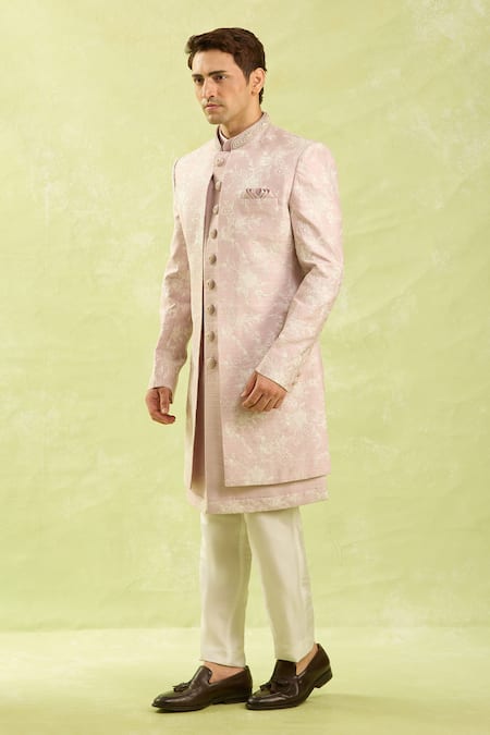 Arihant Rai Sinha_Pink Silk Onion Patterned Sherwani Set _at_Aza_Fashions