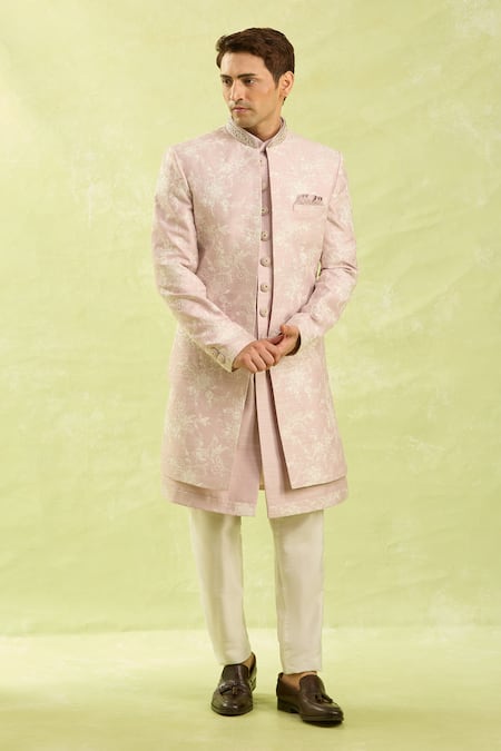 Buy_Arihant Rai Sinha_Pink Silk Onion Patterned Sherwani Set 