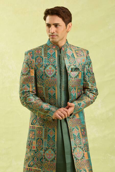 Buy_Arihant Rai Sinha_Multi Color Embroidery Jacquard Art Silk Jacket Set_Online_at_Aza_Fashions