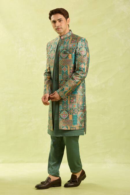 Arihant Rai Sinha_Multi Color Embroidery Jacquard Art Silk Jacket Set_at_Aza_Fashions