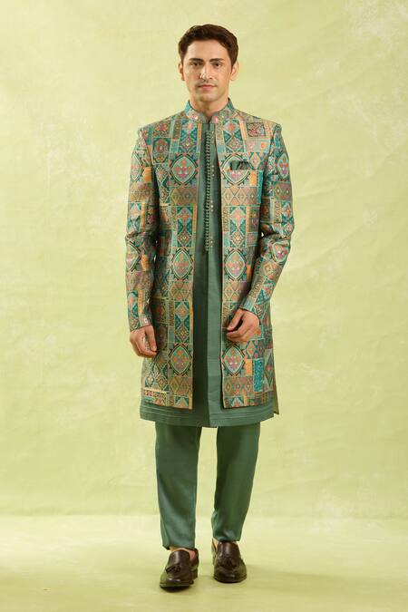Buy_Arihant Rai Sinha_Multi Color Embroidery Jacquard Art Silk Jacket Set