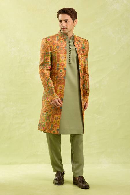 Arihant Rai Sinha Multi Color Embroidery Geometric Woven Sherwani Set at Aza Fashions Arihant Rai Sinha_Multi Color Embroidery Geometric Woven Sherwani Set_at_Aza_Fashions