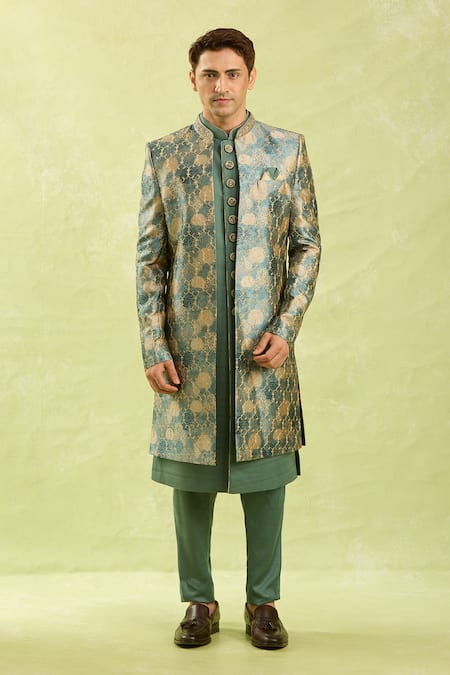 Arihant Rai Sinha_Green Embroidery 3 Piece Jacket Set _Online_at_Aza_Fashions
