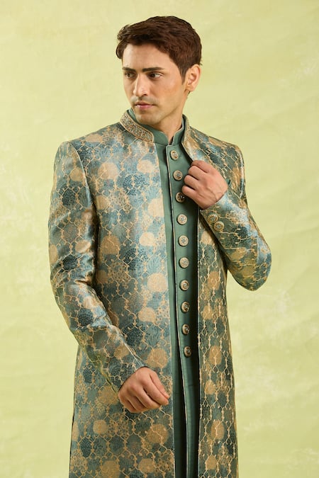 Buy_Arihant Rai Sinha_Green Embroidery 3 Piece Jacket Set _Online_at_Aza_Fashions