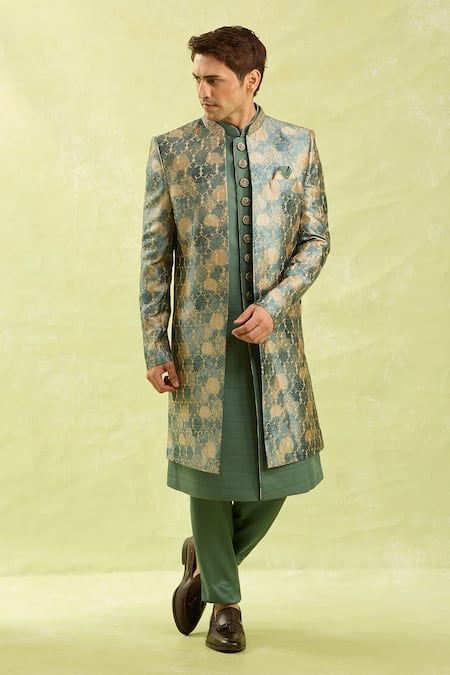 Shop_Arihant Rai Sinha_Green Embroidery 3 Piece Jacket Set _Online_at_Aza_Fashions